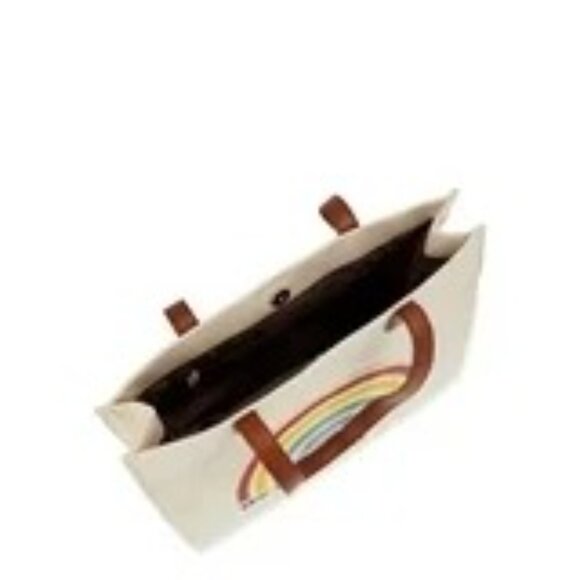 NWD Time Tru We Are All In This Together Canvas Beige Tote Bag Rainbow Positive - Picture 4 of 10